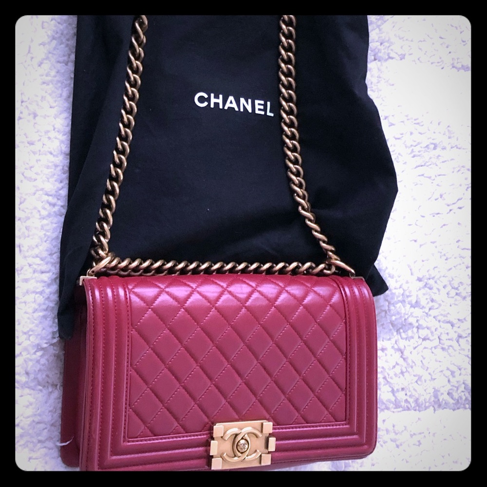 Chanel medium boy red lamb skin